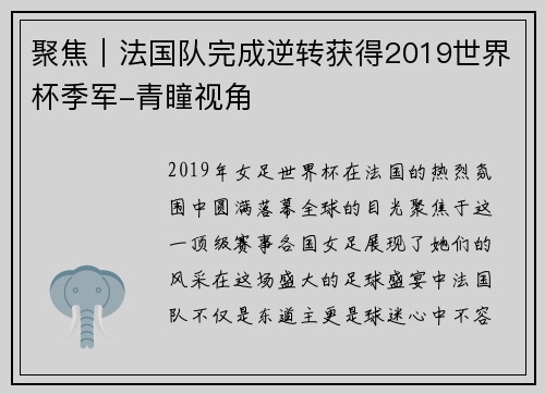 聚焦｜法国队完成逆转获得2019世界杯季军-青瞳视角