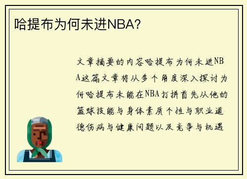 哈提布为何未进NBA？